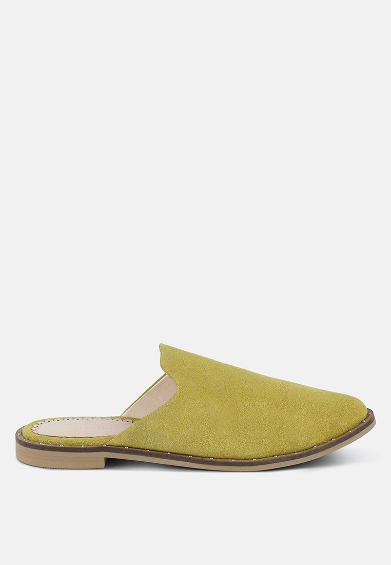 LIA Mustard Handcrafted Suede Mules#color_mustard