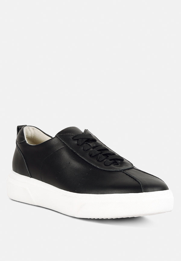 MAGULL Solid Lace Up Leather Sneakers in Black#color_black