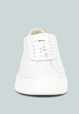 MAGULL Solid Lace Up Leather Sneakers in White