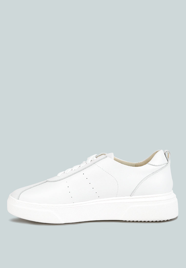 MAGULL Solid Lace Up Leather Sneakers in White