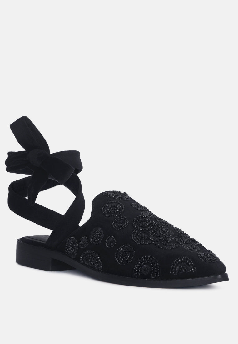 Mande Embroidered Velvet Mules in Black_Black