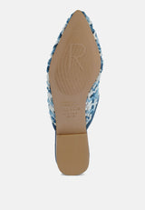 MARIANA Blue Woven Flat Mules With Tassels#color_blue