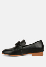 MERVA Chunky Chain Leather Loafers in black#color_black