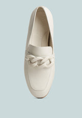 MERVA Chunky Chain Leather Loafers in off White#color_off White
