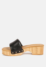 MINNY Textured Heel Leather Slip On Sandals in Black#color_black
