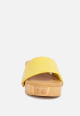 MINNY Textured Heel Leather Slip On Sandals in Yellow#color_Yellow