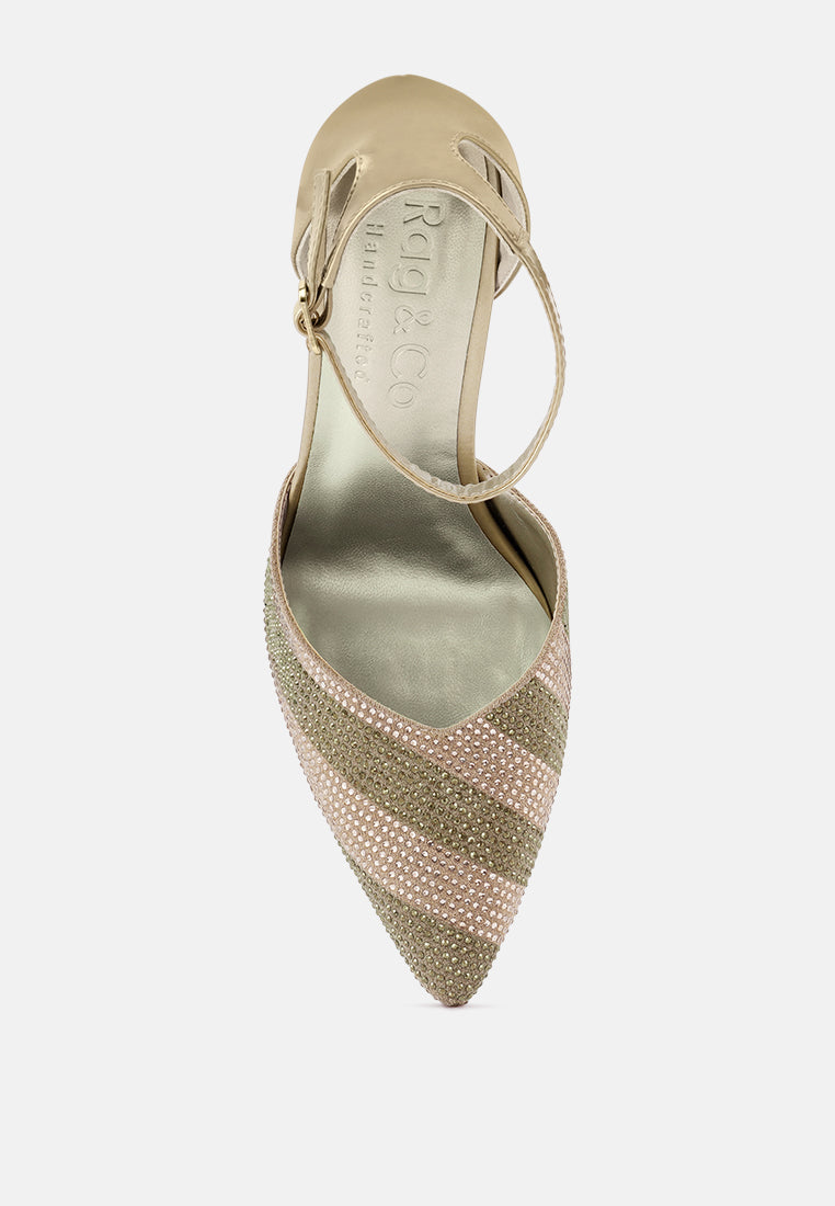 Buy Nobles Gold Rhinestone Patterned Stiletto Sandals | Sandals | Rag ...