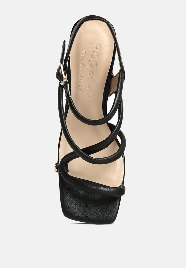 ARTHA open square toe block heel sandals in Black#color_black