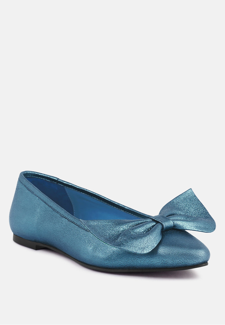 pie-tribe blue metallic big bow ballerinas_blue