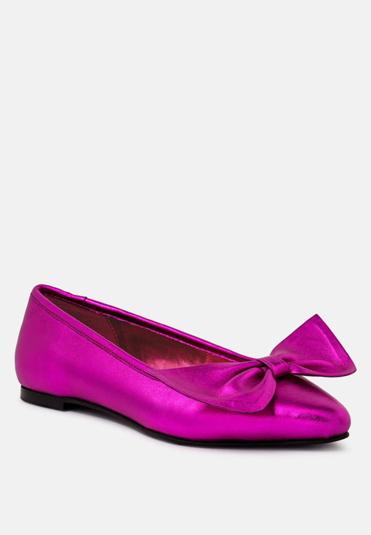 pie-tribe pink metallic big bow ballerinas_fuchsia