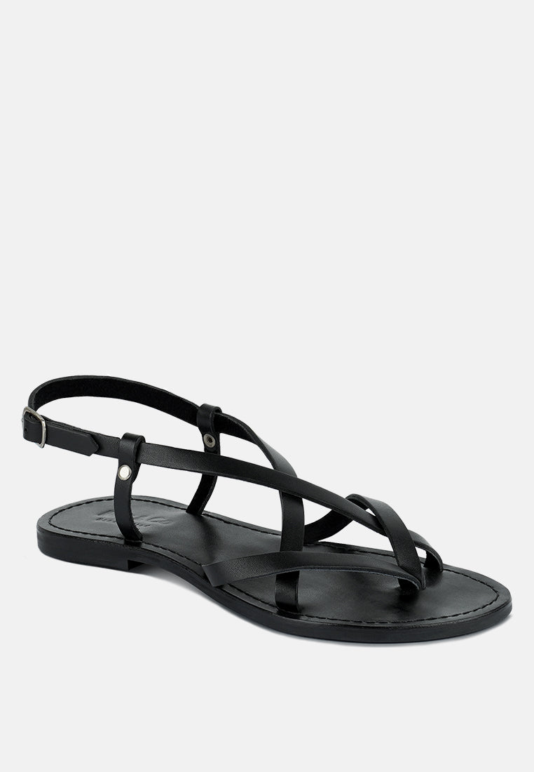 Buy Rita Black Strappy Flat Leather Sandals | Sandals | Rag & Co United ...