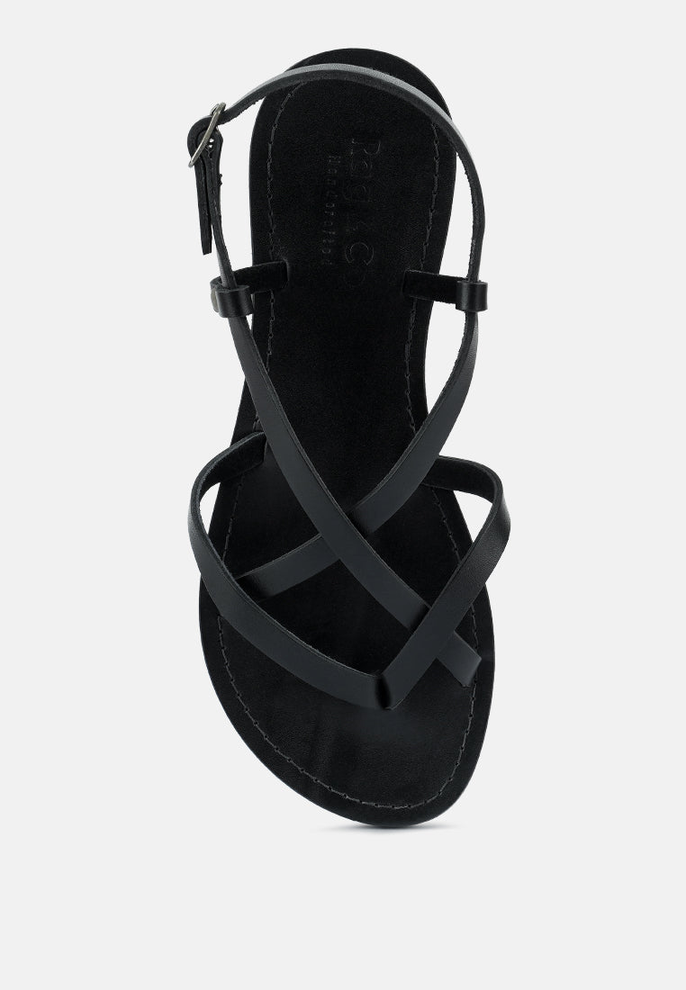 Buy Rita Black Strappy Flat Leather Sandals, Sandals