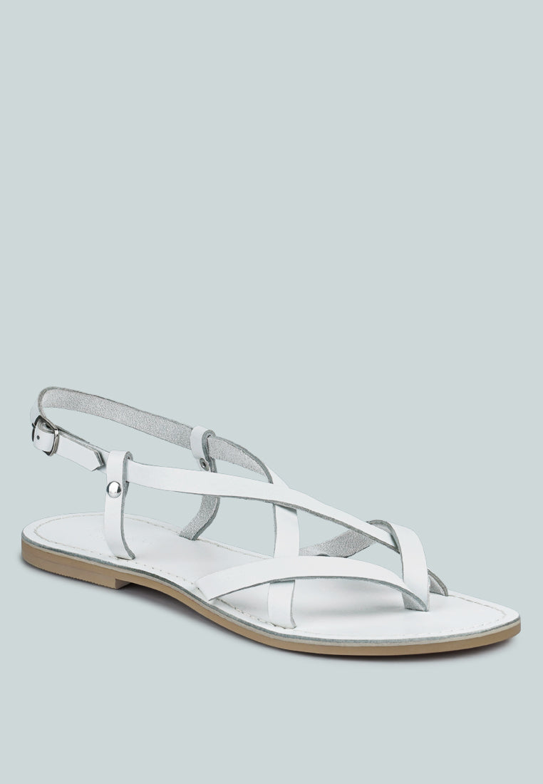 RITA White Strappy Flat Leather Sandals#color_white