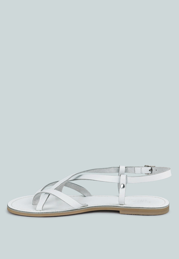 RITA White Strappy Flat Leather Sandals#color_white