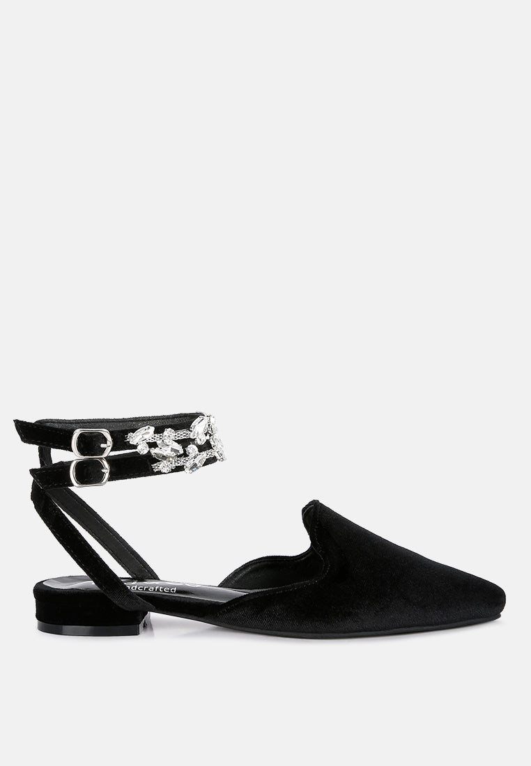 salome black velvet luxe jewelled flat mules#color_black