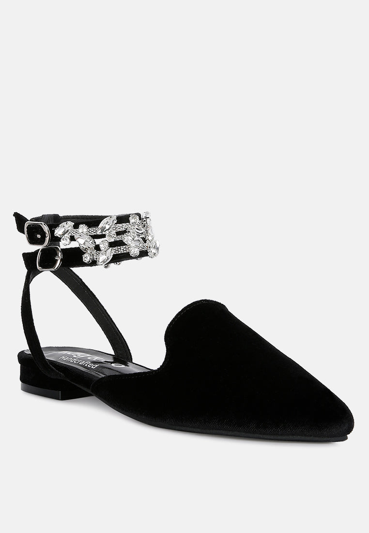 salome black velvet luxe jewelled flat mules#color_black