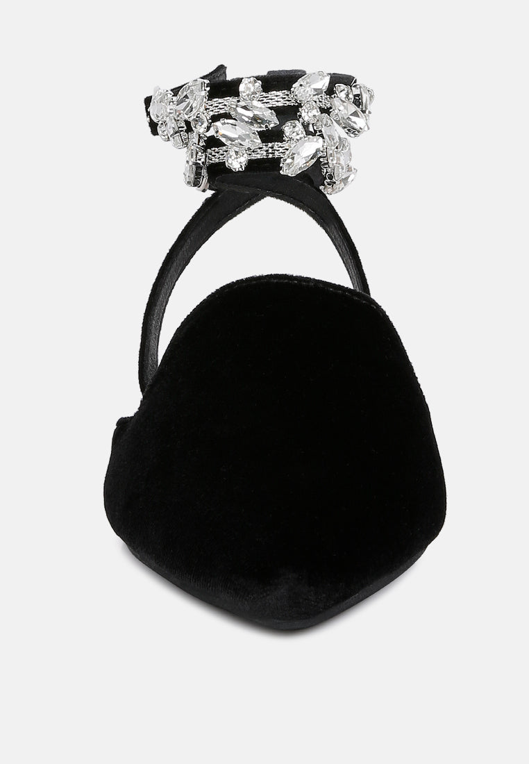 salome black velvet luxe jewelled flat mules#color_black