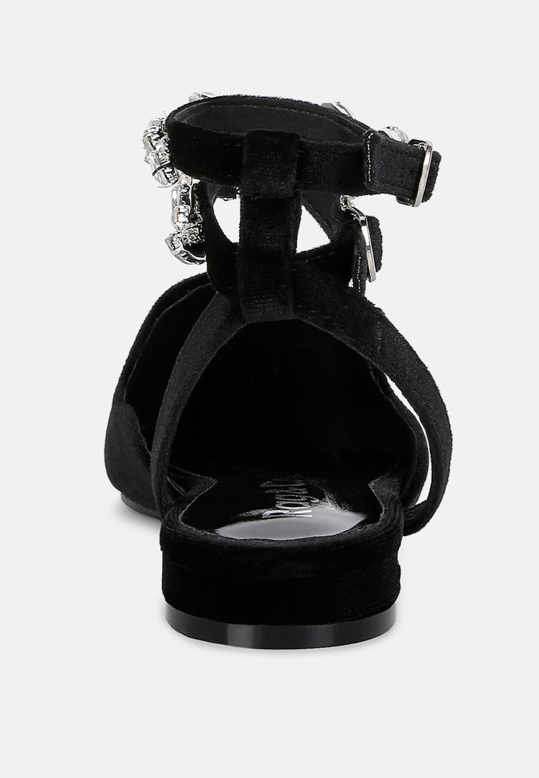 salome black velvet luxe jewelled flat mules#color_black