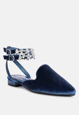 salome blue velvet luxe jewelled flat mules#color_blue