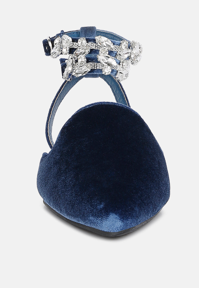 salome blue velvet luxe jewelled flat mules#color_blue