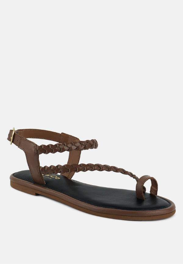 STALLONE Tan Braided Flat Sandals#color_tan