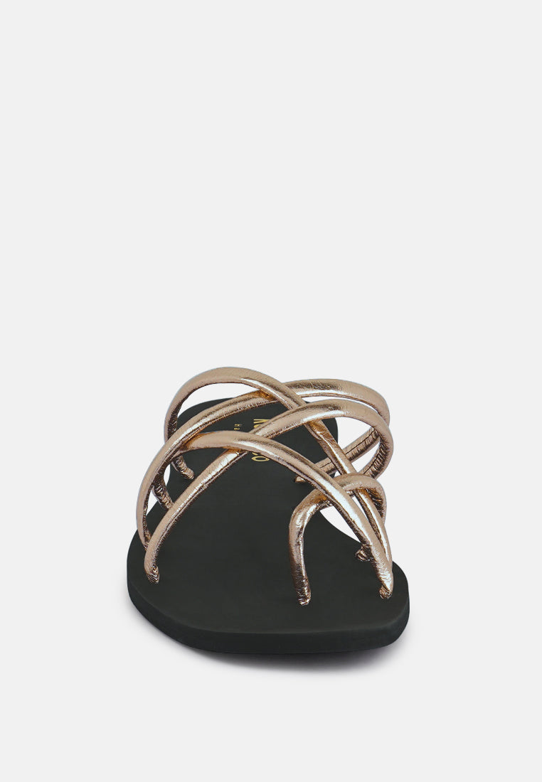sweetin rose gold strappy flat slip on sandals#color_rose gold