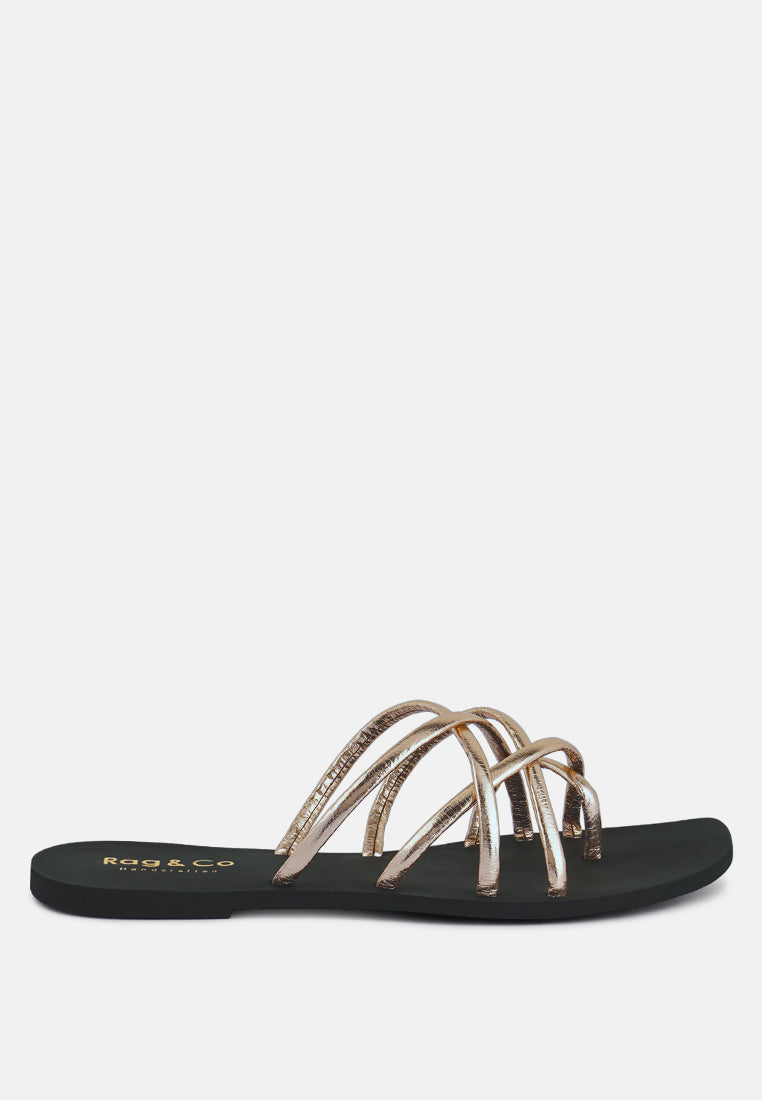 sweetin rose gold strappy flat slip on sandals#color_rose gold
