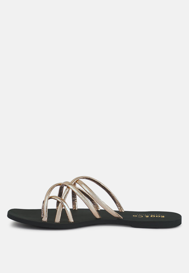 sweetin rose gold strappy flat slip on sandals#color_rose gold