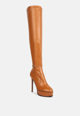 twinkles patent stiletto heeled long boots #color_tan