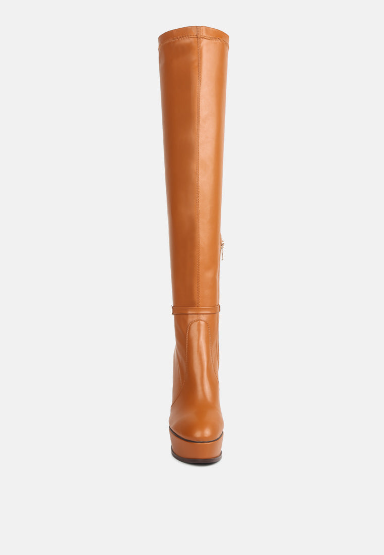 twinkles patent stiletto heeled long boots #color_tan