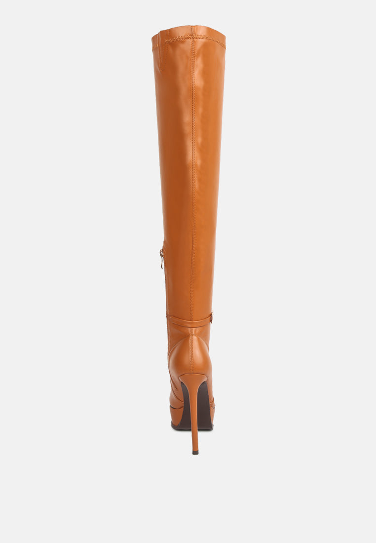 twinkles patent stiletto heeled long boots #color_tan